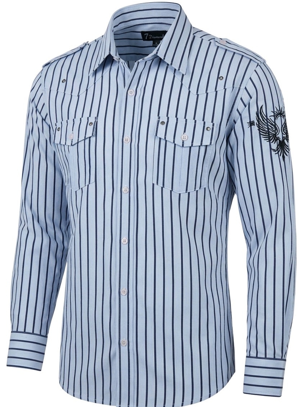 7 Diamonds Light Blue and Navy Vertical Stripe Button-Down Shirt
